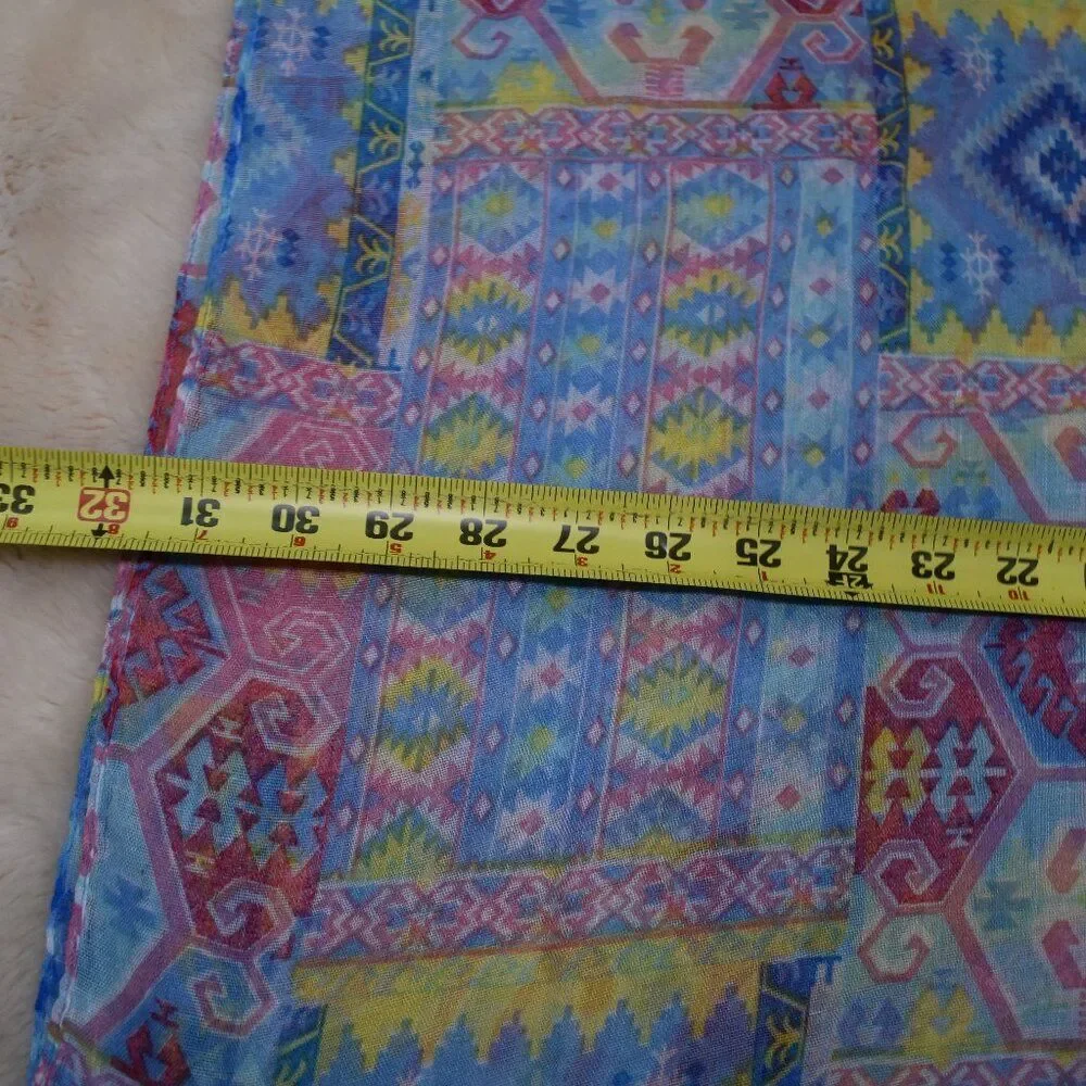 Colorful Boho Eternity Scarf Blue Pink Yellow Semi Sheer Wrap